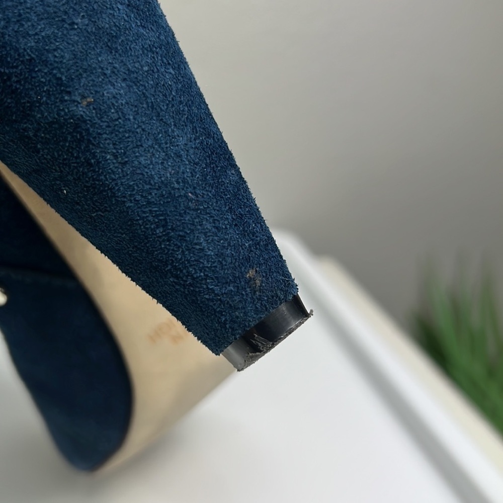 Kathryn Amberleigh Suede Studded Ankle Bootie Blue Open Vamp 9 - Picture 10 of 10